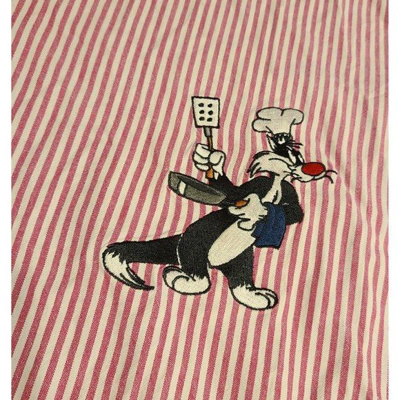 Looney Tunes Classic Shirt Adult M Button Up Long Sleeve Tweety Sylvester Stripe - Picture 7 of 14